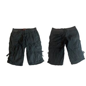 Distressed Holes Unionbay Cropped Cargo Capris Black, Stretch Waist Pant 7